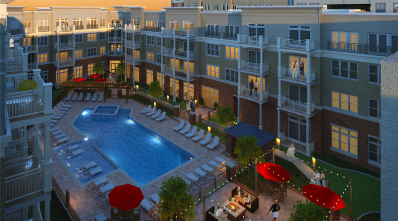 A rendering of the interior courtyard at Woodmont Metro, Woodmont Properties new mixed-use apartment and retail project in downtown Metuchen — Courtesy: Woodmont Properties